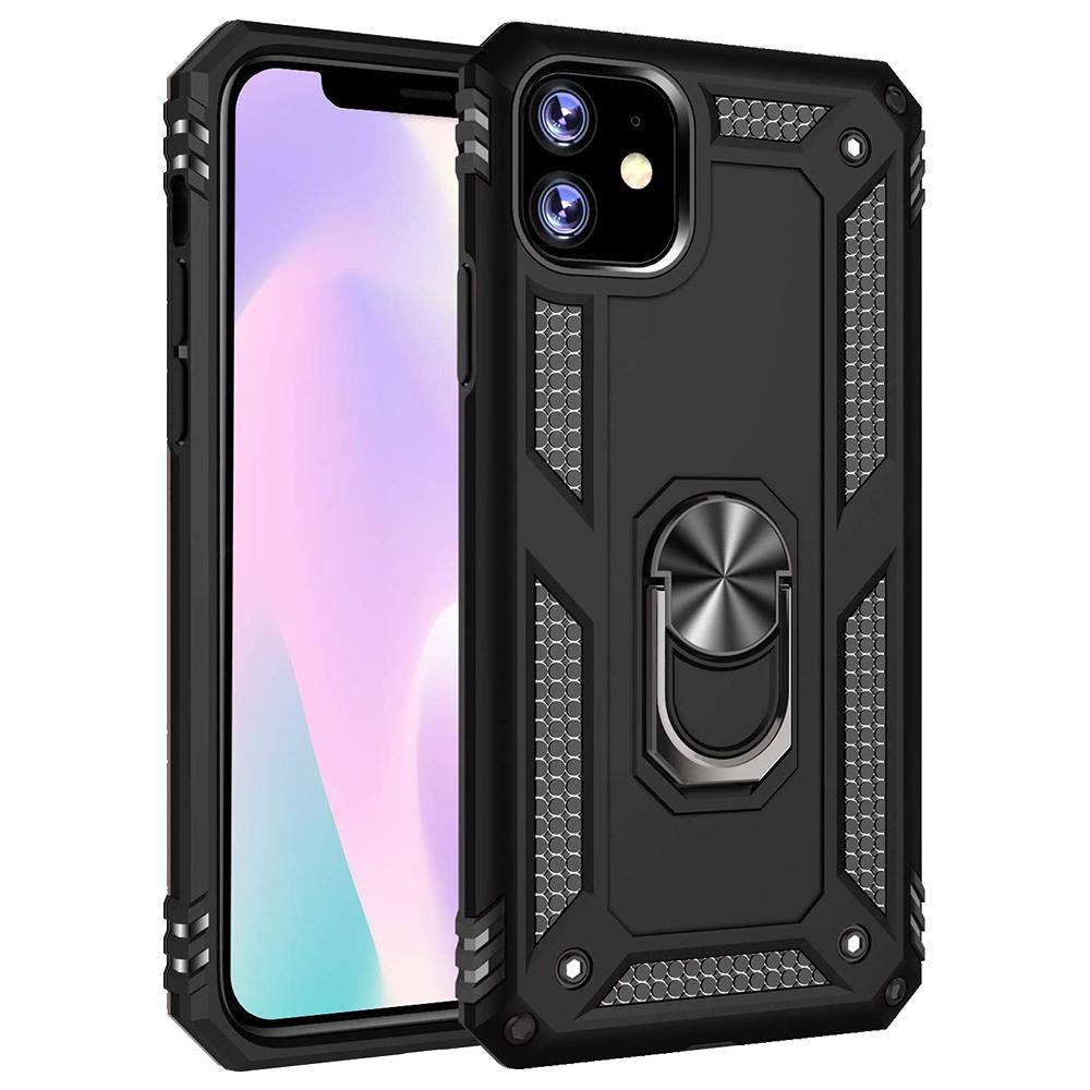 iPhone 11 phone case Black ring armor anti drop shockproof rugged protective - My Store
