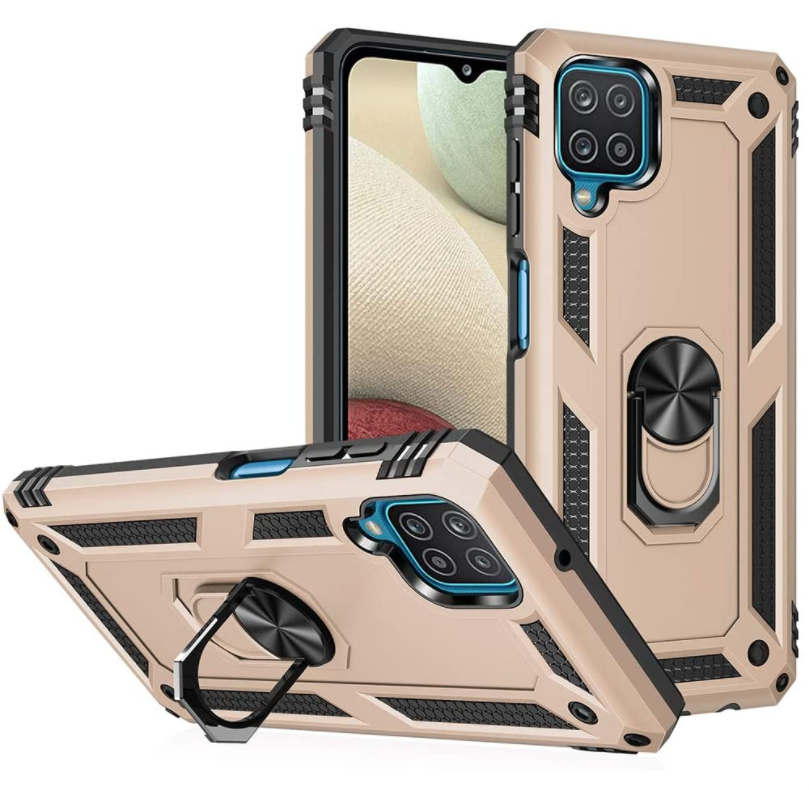 Samsung A12 phone case gold ring armor anti drop shockproof rugged protective