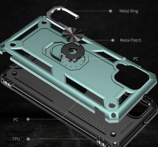 Samsung A12 phone case green ring armor anti drop shockproof rugged protective
