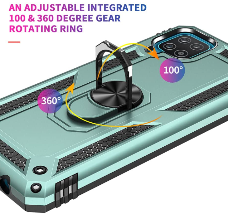 Samsung A12 phone case green ring armor anti drop shockproof rugged protective