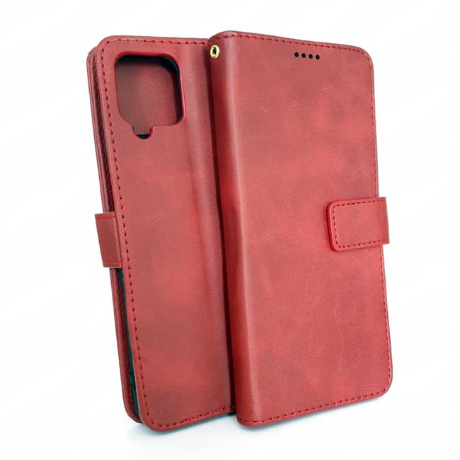 Samsung A12 phone case wallet cover flip anti drop anti slip shockproof red