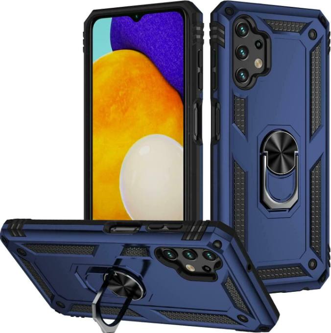 Samsung A13 4G 5G phone case blue ring armor anti drop shockproof rugged protective - My Store