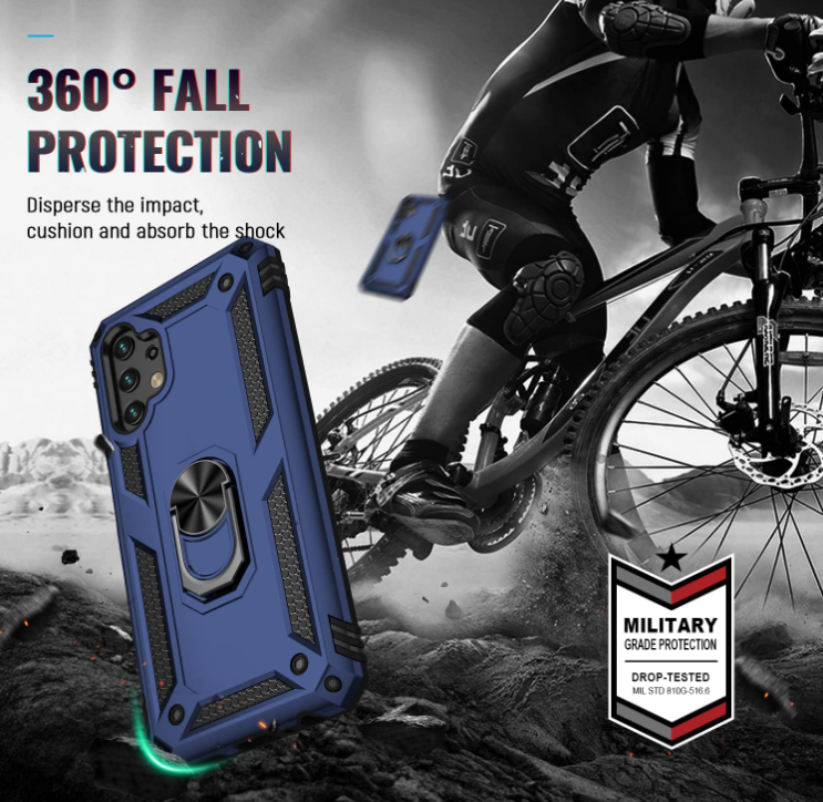 Samsung A13 4G 5G phone case blue ring armor anti drop shockproof rugged protective - My Store
