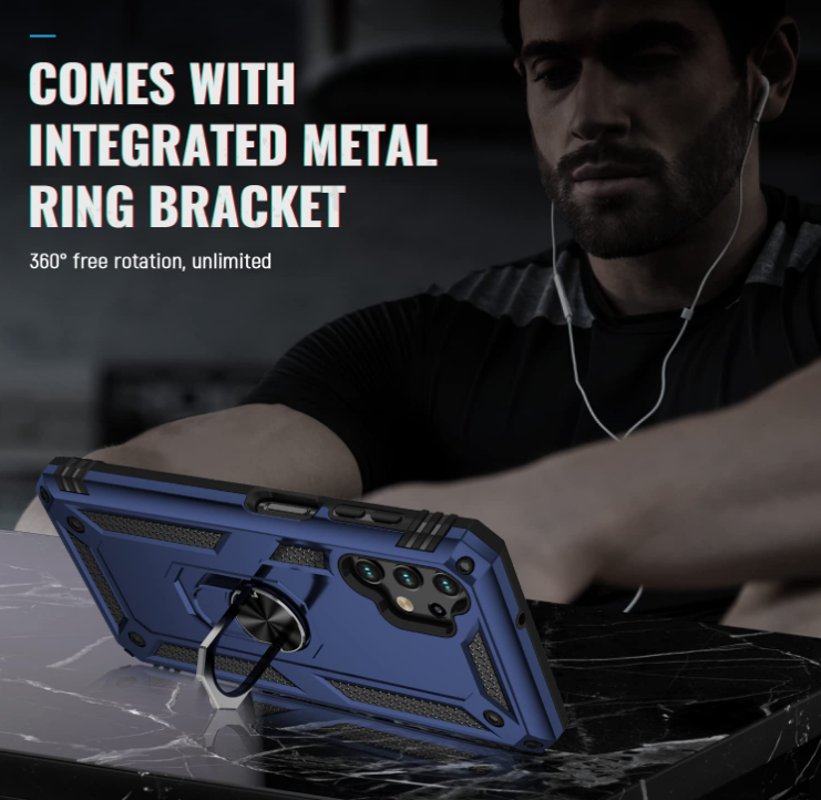 Samsung A13 4G 5G phone case blue ring armor anti drop shockproof rugged protective - My Store