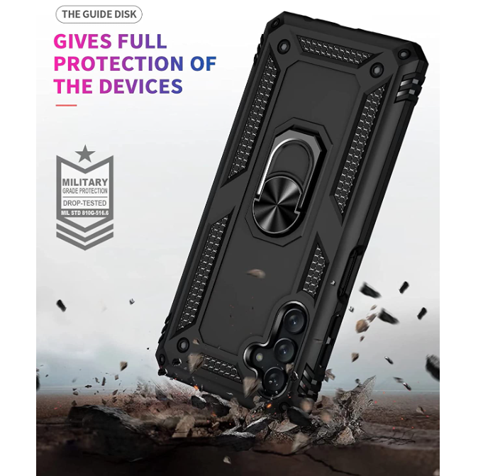 Samsung A14 4G 5G phone case Black ring armor anti drop shockproof rugged protective - My Store