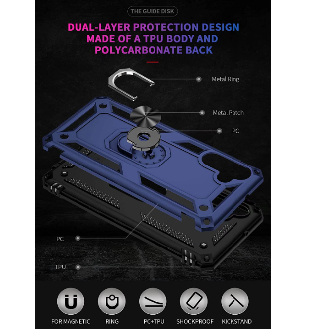 Samsung A14 4G 5G phone case Blue ring armor anti drop shockproof rugged protective - My Store