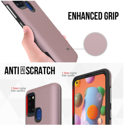 Samsung A21s phone case anti drop anti slip shockproof rugged dotted rose gold
