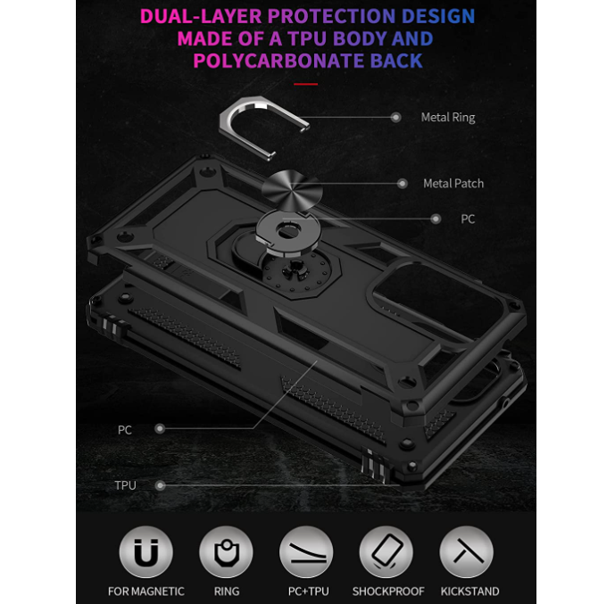 Samsung A23 4G 5G phone case black ring armor anti drop shockproof rugged protective - My Store