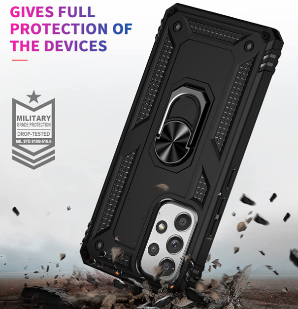 Samsung A23 4G 5G phone case black ring armor anti drop shockproof rugged protective - My Store