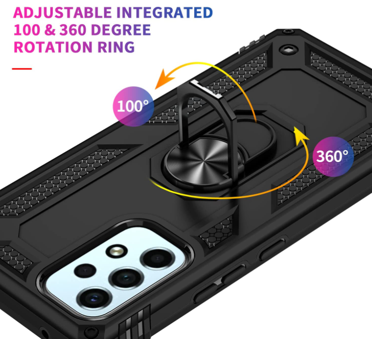 Samsung A23 4G 5G phone case black ring armor anti drop shockproof rugged protective - My Store