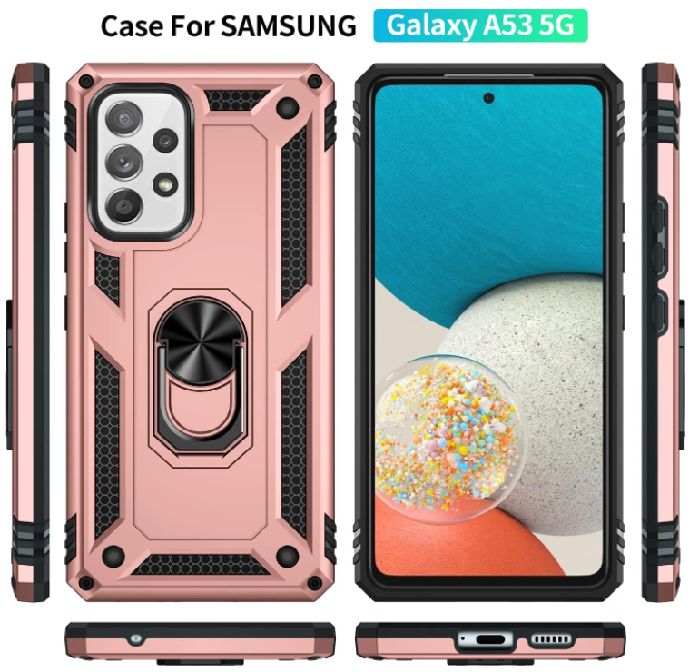 Samsung A53 5G phone case rose gold ring armor anti drop shockproof rugged protective - My Store