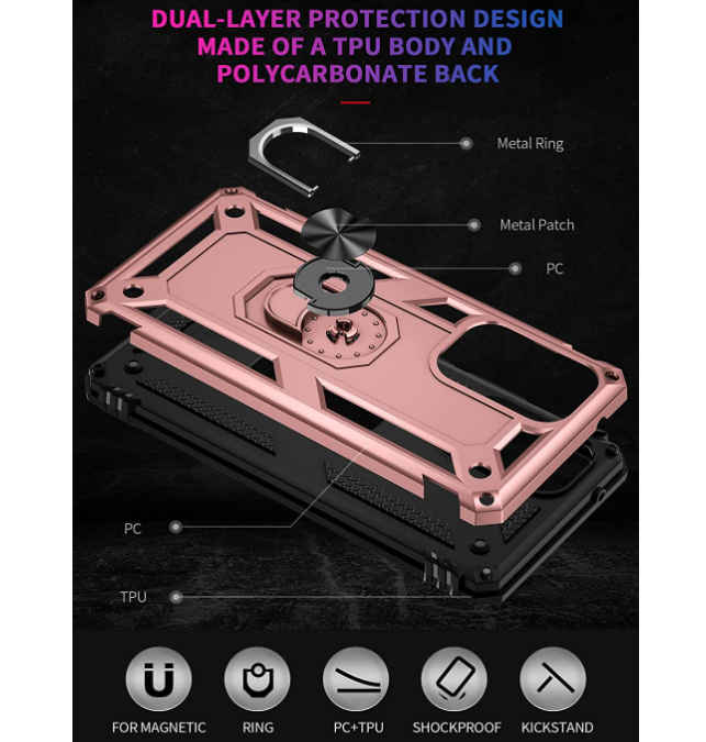 Samsung A53 5G phone case rose gold ring armor anti drop shockproof rugged protective - My Store