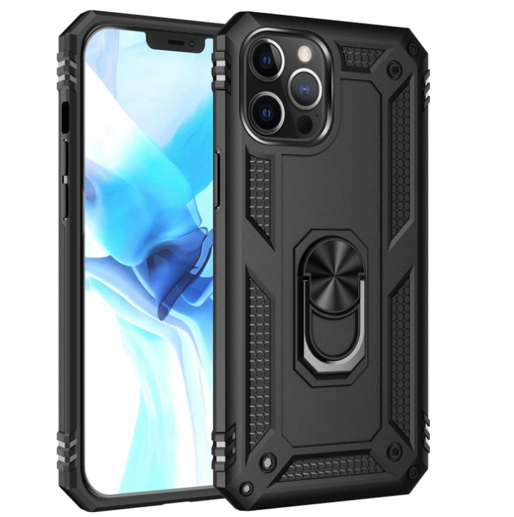 iPhone 12 /12 pro phone case black ring armor anti drop shockproof rugged protective - My Store