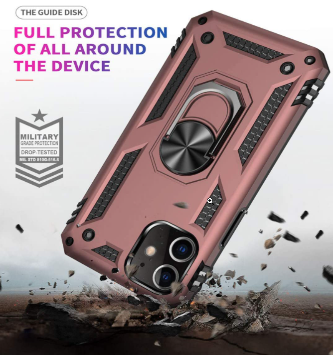 iPhone 12 /12 pro phone case rose gold ring armor anti drop shockproof rugged protective - My Store