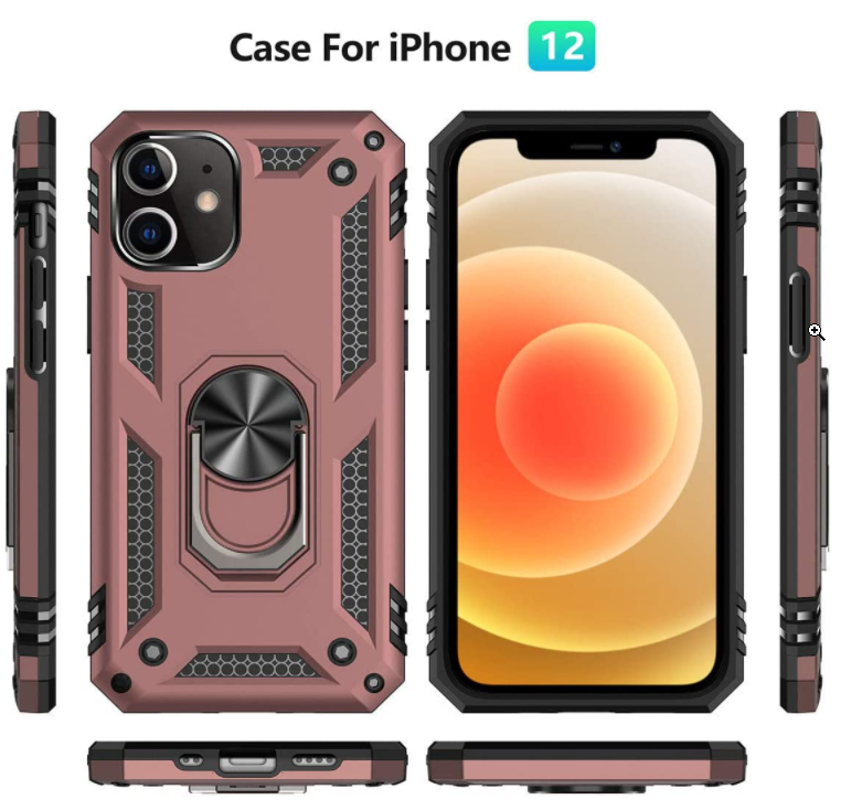iPhone 12 /12 pro phone case rose gold ring armor anti drop shockproof rugged protective - My Store