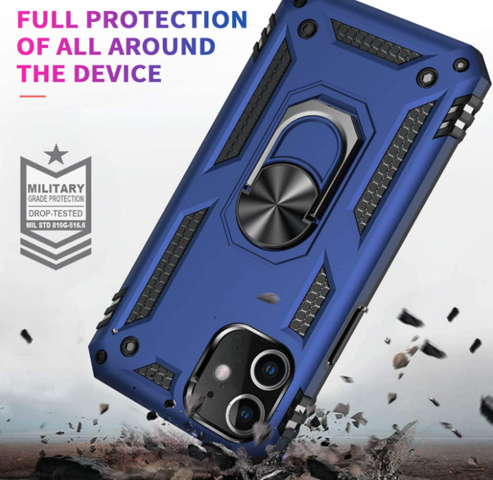 iPhone 12 /12 pro phone case blue ring armor anti drop shockproof rugged protective - My Store