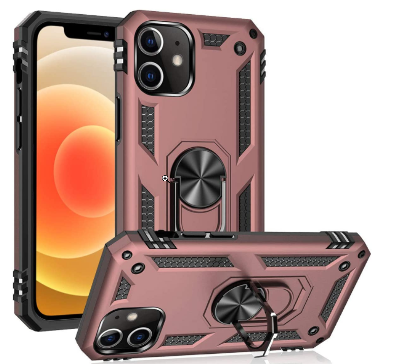 iPhone 12 /12 pro phone case rose gold ring armor anti drop shockproof rugged protective - My Store