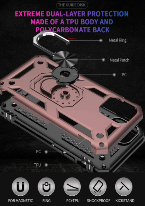 iPhone 12 /12 pro phone case rose gold ring armor anti drop shockproof rugged protective - My Store