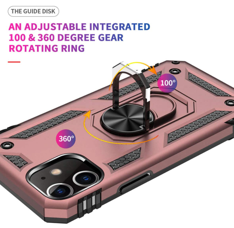 iPhone 12 /12 pro phone case rose gold ring armor anti drop shockproof rugged protective - My Store