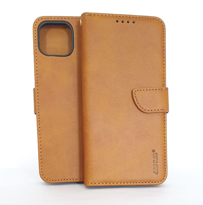 iPhone 13 phone case wallet cover flip anti drop anti slip shockproof brown - My Store