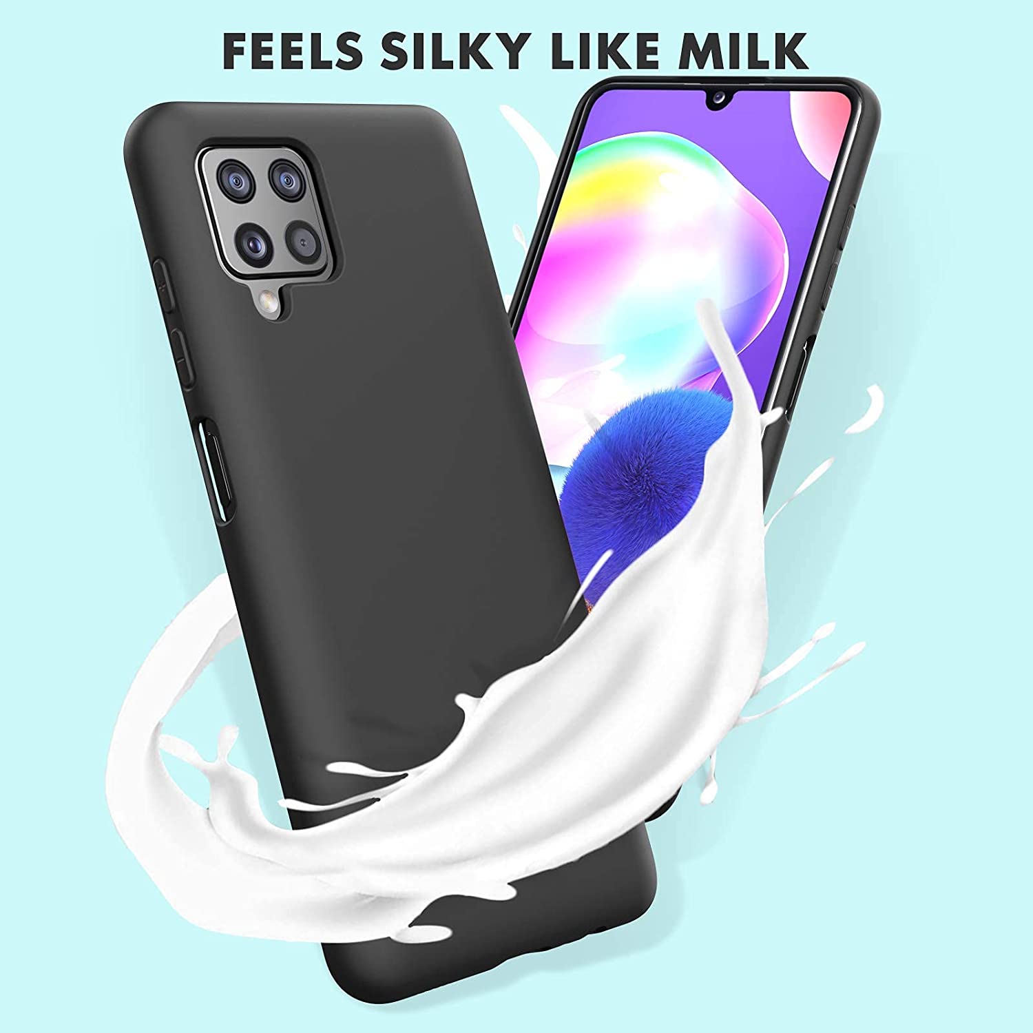 Samsung A12 phone case Soft Flexible Rubber Protective Cover black liquid silicone