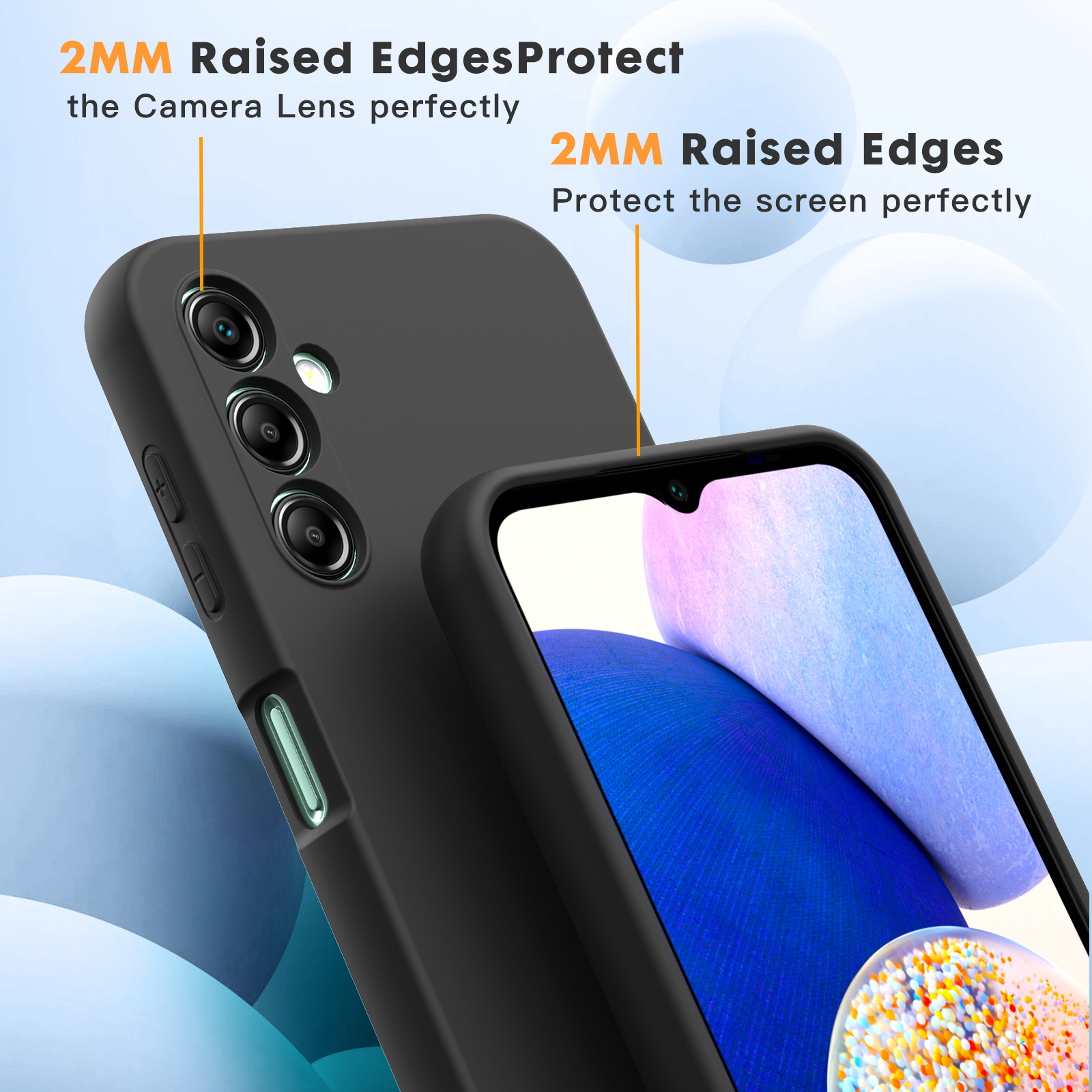 Samsung A14 4G 5G phone case Soft Flexible Rubber Protective Cover black liquid silicone - My Store