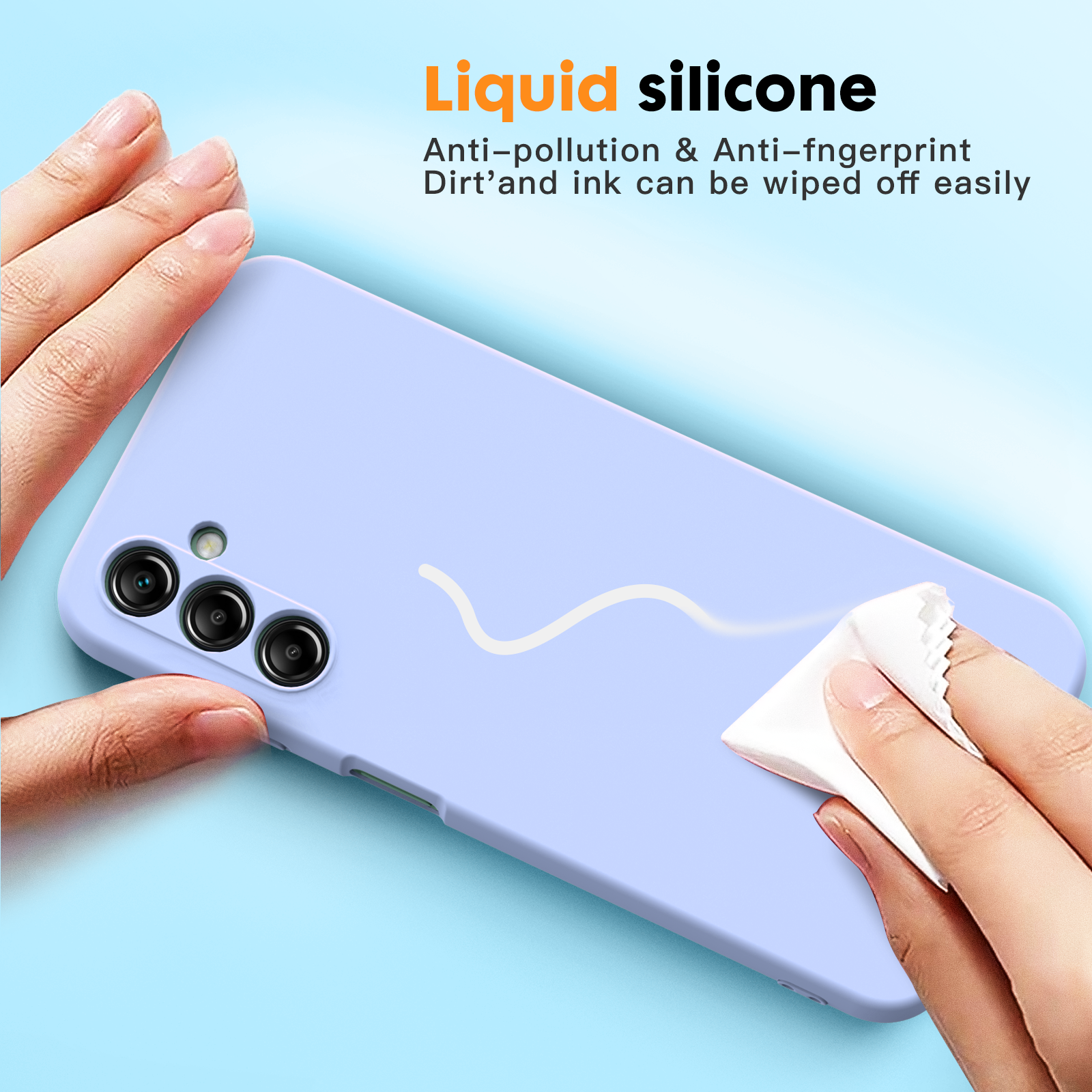 Samsung A14 4G 5G phone case Soft Flexible Rubber Protective Cover light blue liquid silicone - My Store