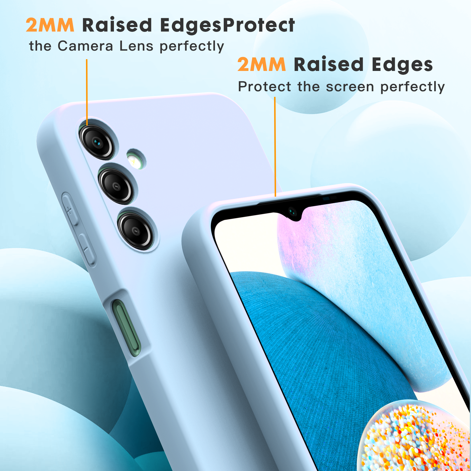 Samsung A14 4G 5G phone case Soft Flexible Rubber Protective Cover light blue liquid silicone - My Store