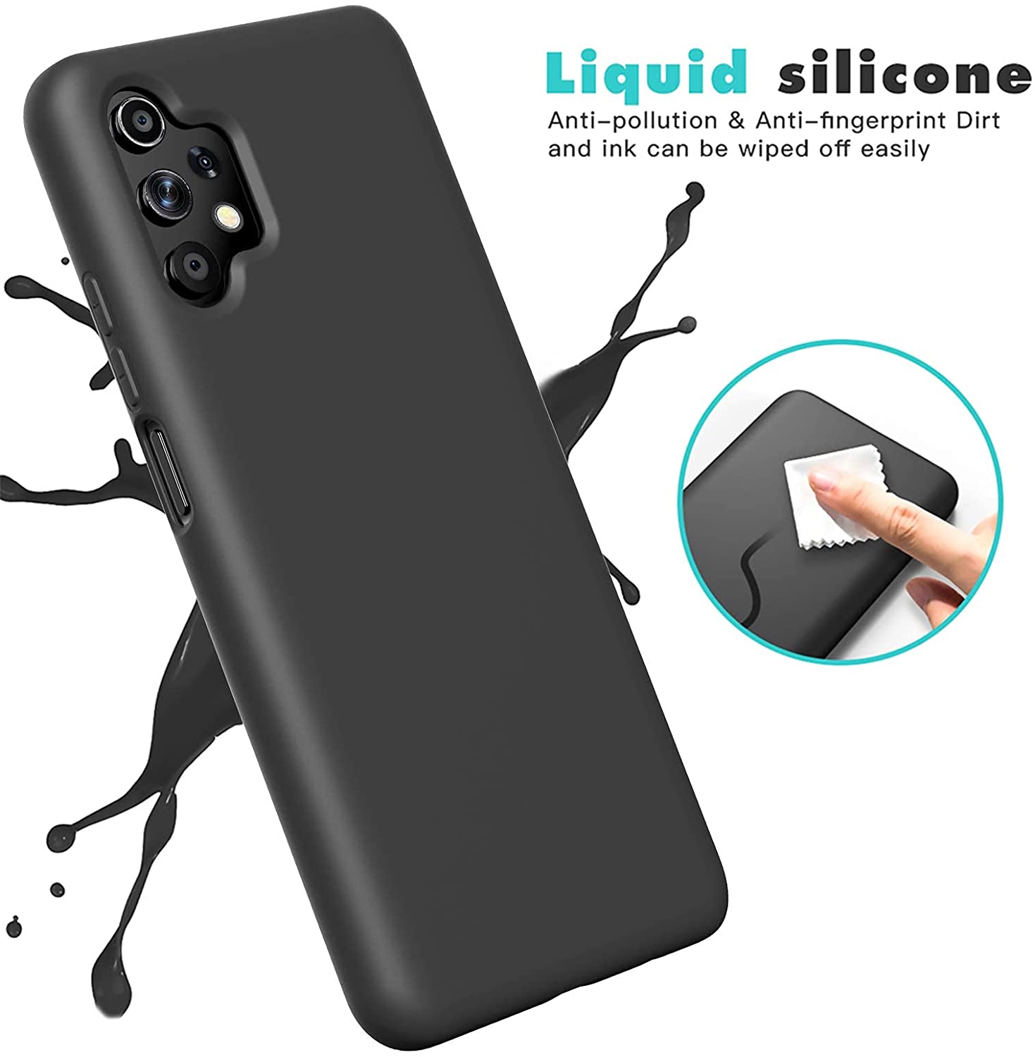 Samsung A32 5G phone case Soft Flexible Rubber Protective Cover black liquid silicone