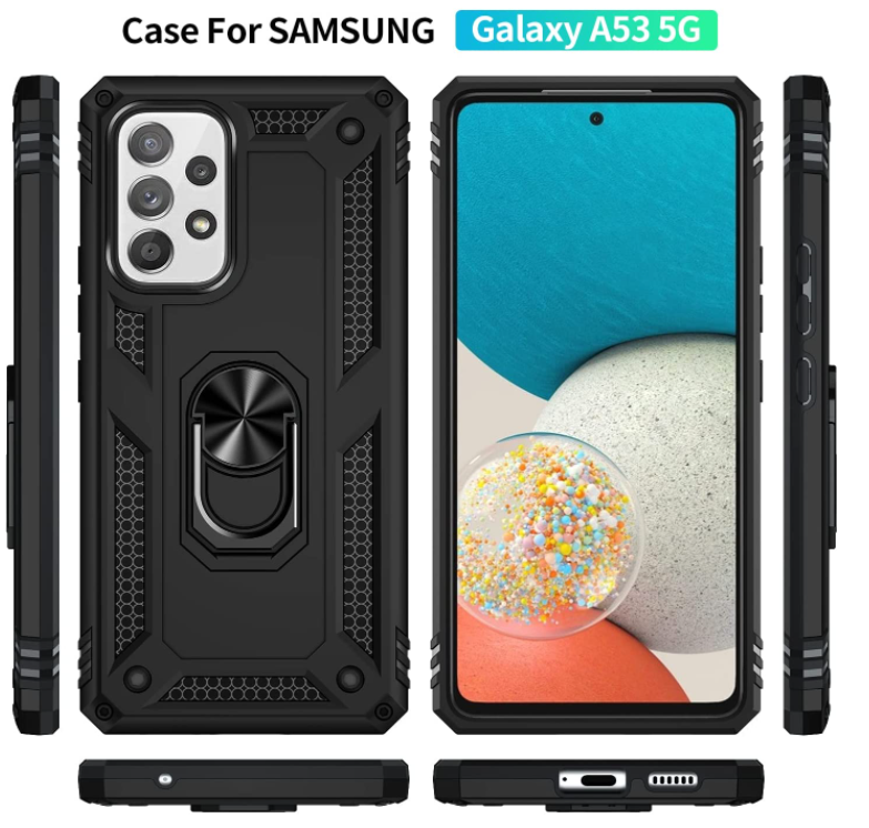 Samsung A53 5G phone case black ring armor anti drop shockproof rugged protective - My Store