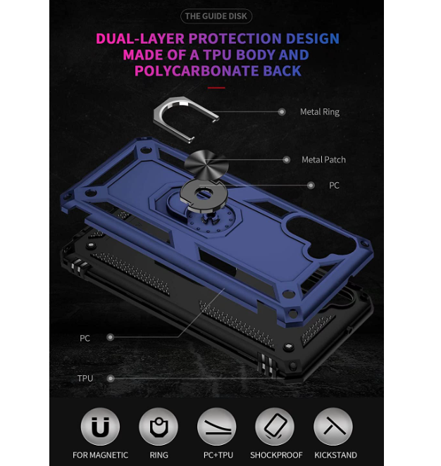 Samsung A54 5G phone case Blue ring armor anti drop shockproof rugged protective - My Store