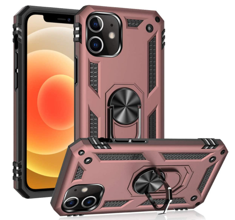 iPhone 12 /12 pro phone case rose gold ring armor anti drop shockproof rugged protective - My Store