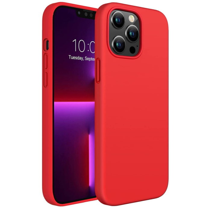 iPhone 13 pro phone case Soft Flexible Rubber Protective Cover red liquid silicone - My Store